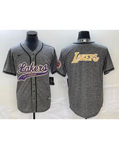 Men's Los Angeles Lakers Gray Team Big Logo Cool Base With Patch Stitched Baseball Jersey