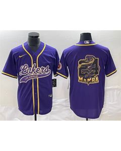 Men's Los Angeles Lakers Purple #24 Mamba Big Logo Cool Base Stitched Baseball Jersey (Purple)