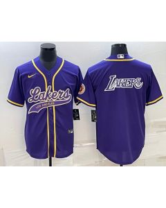 Men's Los Angeles Lakers Purple Big Logo Cool Base Stitched Baseball Jersey (Purple)