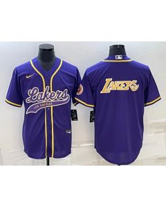 Men's Los Angeles Lakers Purple Big Logo Cool Base Stitched Baseball Jersey