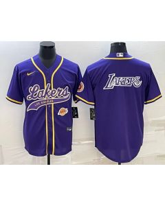 Men's Los Angeles Lakers Purple Big Logo With Patch Cool Base Stitched Baseball Jersey (Purple)