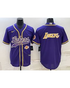 Men's Los Angeles Lakers Purple Big Logo With Patch Cool Base Stitched Baseball Jersey
