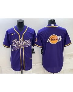 Men's Los Angeles Lakers Purple Team Big Logo Cool Base Stitched Baseball Jersey
