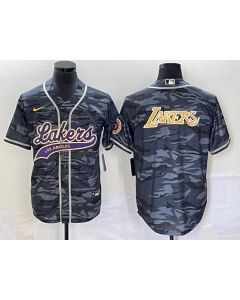 Men's Los Angeles Lakers Team Big Logo Grey Cool Base With Patch Stitched Baseball Jersey (Grey)