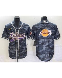 Men's Los Angeles Lakers Team Big Logo Grey Cool Base With Patch Stitched Baseball Jersey