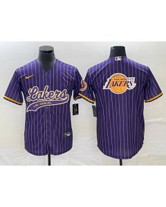 Men's Los Angeles Lakers Team Big Logo Purple Cool Base With Patch Stitched Baseball Jersey (Purple)
