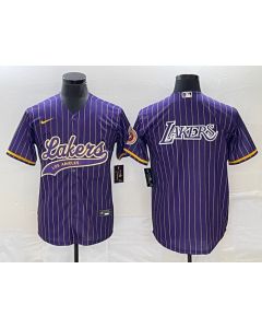 Men's Los Angeles Lakers Team Big Logo Purple Cool Base With Patch Stitched Baseball Jersey (Style 2)