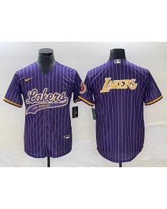 Men's Los Angeles Lakers Team Big Logo Purple Cool Base With Patch Stitched Baseball Jersey