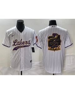 Men's Los Angeles Lakers White #24 Mamba Big Logo Cool Base Stitched Baseball Jersey (White)
