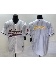 Men's Los Angeles Lakers White Team Big Logo Cool Base With Patch Stitched Baseball Jersey (Style 2)