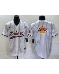 Men's Los Angeles Lakers White Team Big Logo Cool Base With Patch Stitched Baseball Jersey (White)