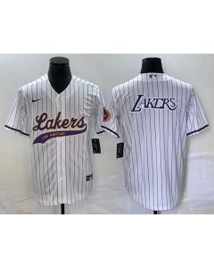 Men's Los Angeles Lakers White Team Big Logo Cool Base With Patch Stitched Baseball Jersey