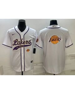 Men's Los Angeles Lakers White Team Big Logo With Patch Cool Base Stitched Baseball Jersey (White)