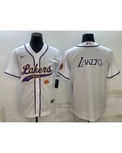 Men's Los Angeles Lakers White Team Big Logo With Patch Cool Base Stitched Baseball Jersey