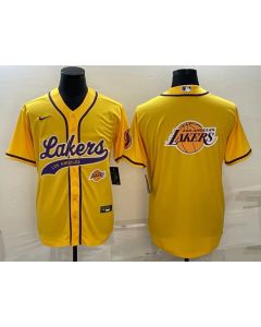 Men's Los Angeles Lakers Yellow Team Big Logo With Patch Cool Base Stitched Baseball Jersey