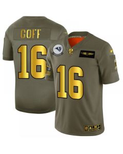 Men's Los Angeles Rams #16 Jared Goff 2019 Olive/Gold Salute To Service Limited Stitched NFL Jersey