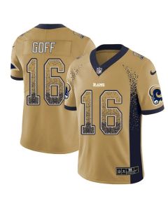 Men's Los Angeles Rams #16 Jared Goff Gold 2018 Drift Fashion Color Rush Limited Stitched NFL Jersey