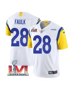 Men's Los Angeles Rams #28 Marshall Faulk 2022 White Super Bowl LVI Vapor Limited Stitched Jersey