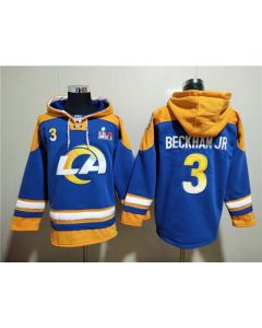 Men's Los Angeles Rams #3 Odell Beckham Jr. 2022 Royal Super Bowl LVI Champions Pullover Hoodie