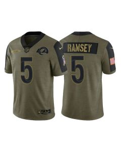 Men's Los Angeles Rams #5 Jalen Ramsey 2021 Olive Salute To Service Limited Stitched Jersey