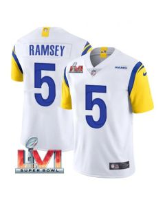 Men's Los Angeles Rams #5 Jalen Ramsey 2022 White Super Bowl LVI Vapor Limited Stitched Jersey