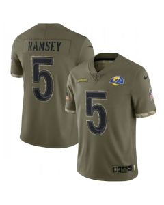 Men's Los Angeles Rams #5 Jalen Ramsey Olive 2022 Salute To Service Limited Stitched Jersey