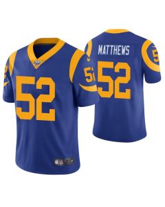 Men's Los Angeles Rams #52 Clay Matthews Blue 2019 100th Season Vapor Untouchable Limited Stitched NFL Jersey