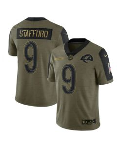 Men's Los Angeles Rams #9 Matthew Stafford 2021 Olive Salute To Service Limited Stitched Jersey