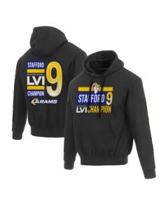 Men's Los Angeles Rams #9 Matthew Stafford 2022 Black Super Bowl LVI Champions Pullover Hoodie (Black)