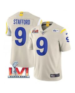 Men's Los Angeles Rams #9 Matthew Stafford 2022 Bone Super Bowl LVI Vapor Limited Stitched Jersey