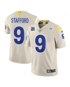 Men's Los Angeles Rams #9 Matthew Stafford 2022 Bone With 4-star C Patch Vapor Untouchable Limited Stitched Jersey