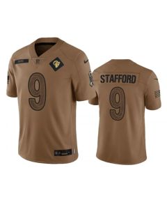 Men's Los Angeles Rams #9 Matthew Stafford 2023 Brown Salute To Service Limited Stitched Football Jersey