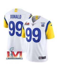 Men's Los Angeles Rams #99 Aaron Donald White 2022 With C Patch Super Bowl LVI Vapor Limited Jersey