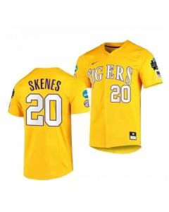Men's LSU Tigers #20 Paul Skenes Gold 2023 College World Series Stitched Baseball Jersey