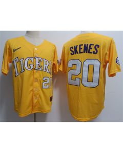 Men's LSU Tigers #20 Paul Skenes Gold 2023 Stitched Baseball Jersey