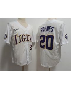 Men's LSU Tigers #20 Paul Skenes White Stitched Baseball Jersey
