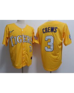 Men's LSU Tigers #3 ylan Crews Gold 2023 Stitched Baseball Jersey