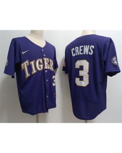 Men's LSU Tigers #3 ylan Crews Purple 2023 Stitched Baseball Jersey