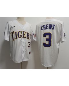 Men's LSU Tigers #3 ylan Crews White Stitched Baseball Jersey