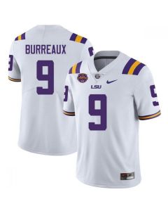 Men's LSU Tigers #9 Joe Burreaux White with 2019 College national champions patch Limited Stitched Jersey