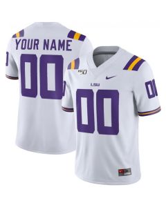 Men's LSU Tigers Customized White With 150th Patch Limited Stitched Jersey