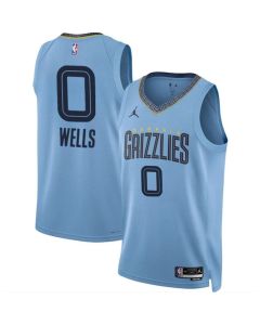 Men's Memphis Grizzlies #0 Jaylen Wells Blue 2024 Draft Statement Edition Stitched Jersey