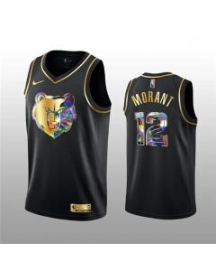 Men's Memphis Grizzlies #12 Ja Morant 2021/22 Black Golden Edition 75th Anniversary Diamond Logo Stitched Basketball Jersey