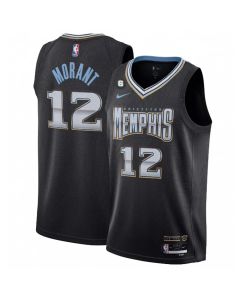 Men's Memphis Grizzlies #12 Ja Morant Black 2022/23 City Edition With NO.6 Patch Stitched Basketball Jersey
