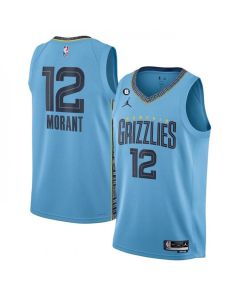 Men's Memphis Grizzlies #12 Ja Morant Blue Statement Edition With NO.6 Patch Stitched Jersey