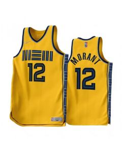 Men's Memphis Grizzlies #12 Ja Morant Gold 2022-23 Earned Edition Stitched Basketball Jersey