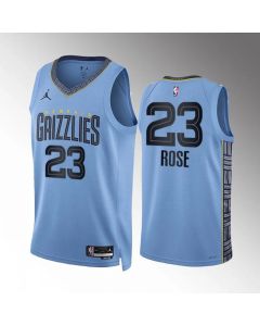 Men's Memphis Grizzlies #23 Derrick Rose Blue Statement Edition With NO.6 Patch Stitched Basketball Jersey