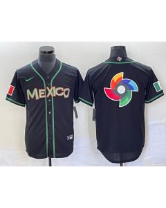 Men's Mexico Baseball 2023 Black World Baseball Classic Team Big Logo Stitched Jersey (Style 5)