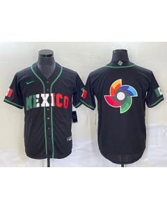 Men's Mexico Baseball 2023 Black World Baseball Classic Team Big Logo Stitched Jersey (Style 7)