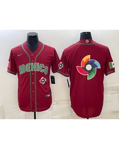 Men's Mexico Baseball 2023 Red World Baseball Big Logo With Patch Classic Stitched Jersey (Red)